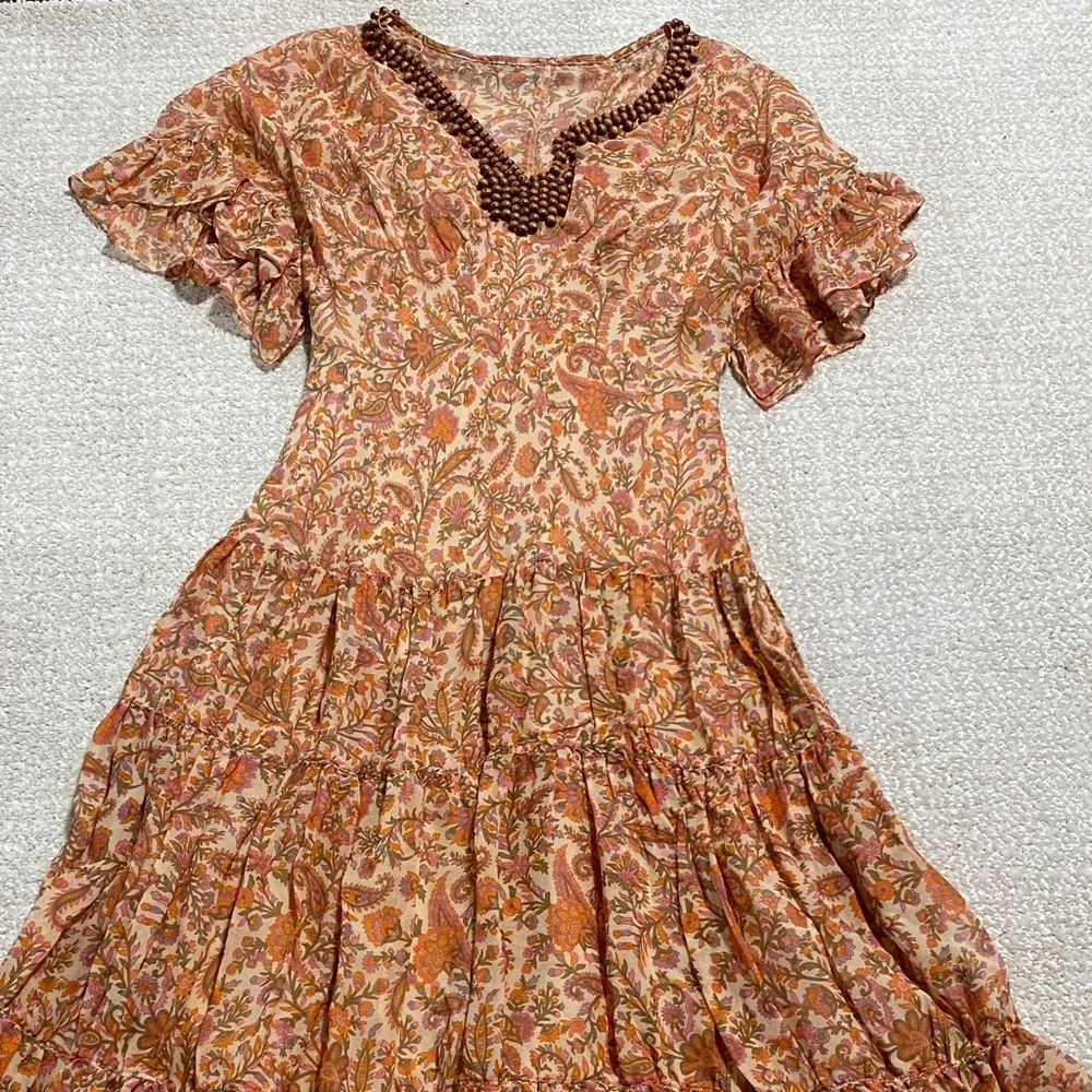 Adrianna Papell Orange and Brown Midi Dress vintage Size 6 100% Silk & poliéster - Picture 15 of 16